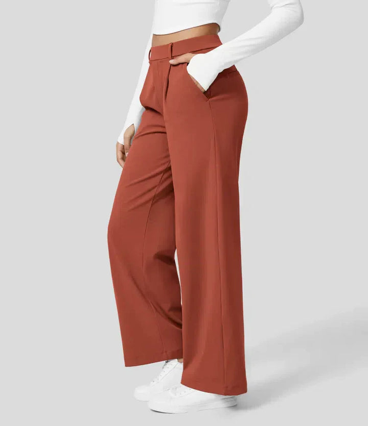 Levoire | Pantalon Palazzo Évasé Taille Haute Pour Femmes Rouge cinnabre