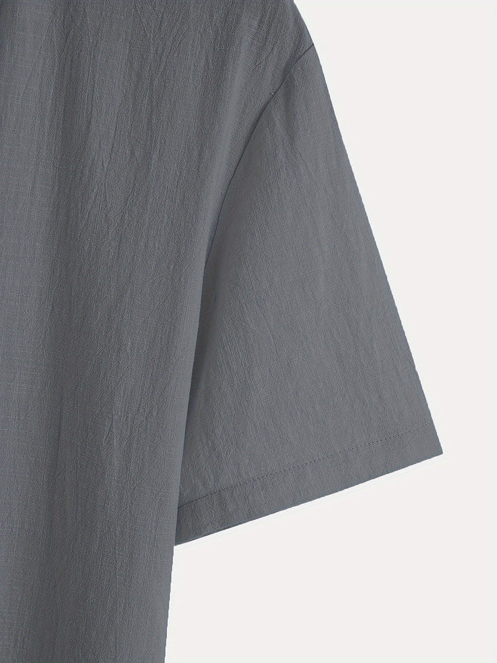 Levoire | T-Shirt Henley À Manches Courtes Unies Avec Col En V Profond