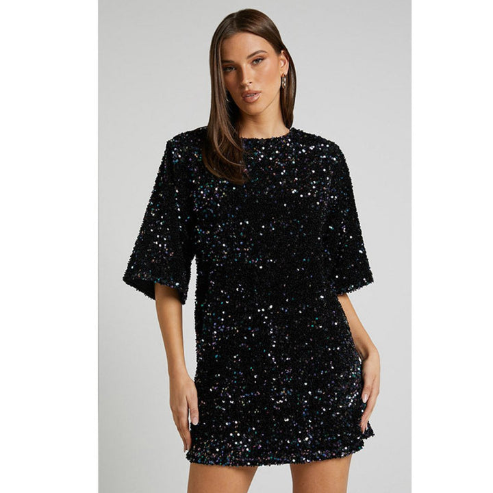 Levoire | Robe Mini Élévée Paillettes Pour Femmes Noir