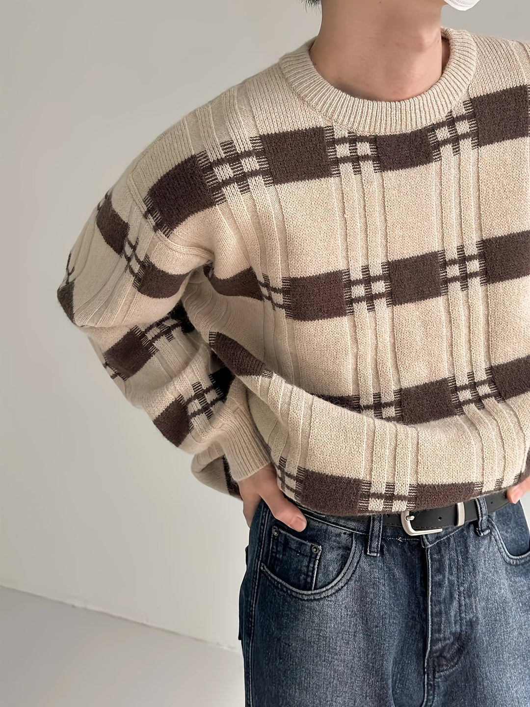 Levoire | Pull-Over Rayé Pour Hommes Khaki Couleur
