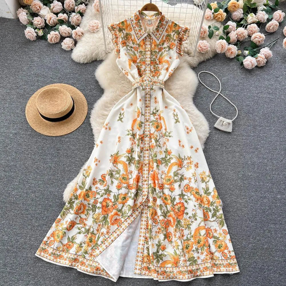 Levoire | Robe femme en ch chiffon imprimé à manches courtes