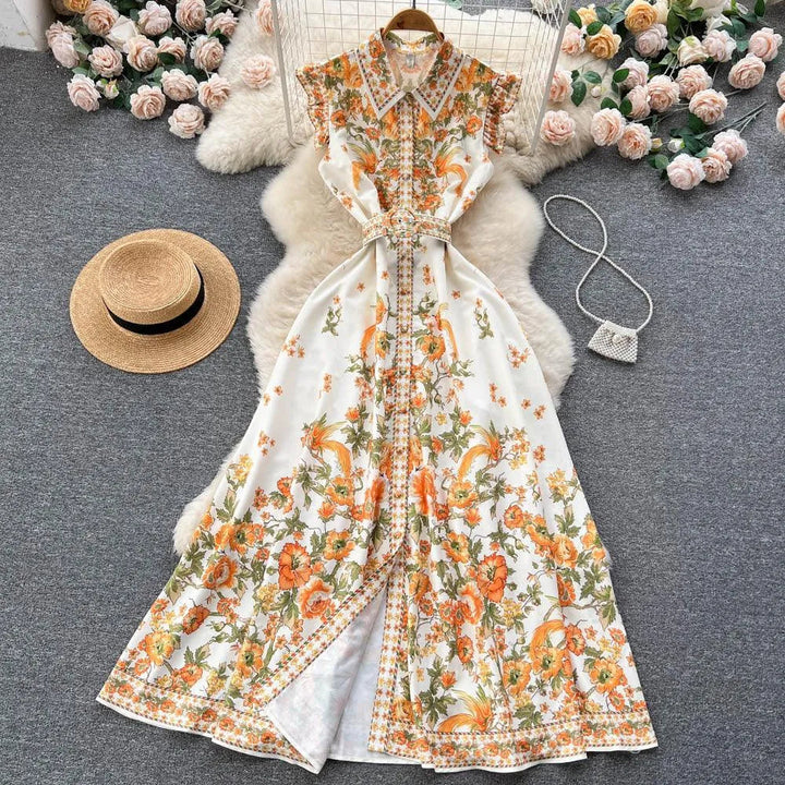 Levoire | Robe femme en ch chiffon imprimé à manches courtes
