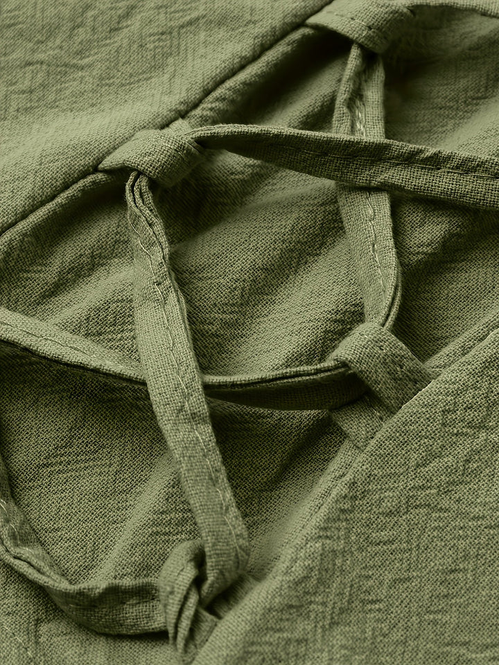Levoire | Homme Coton Lin Mélange Bande De Publication Et Pantalon Harem