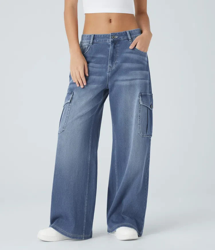Levoire | Lssige Cargo Stretch Jeans Denim bleu cèdre