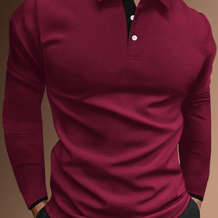 Levoire | T-Shirt À Motif Ondulé À Col Revers Et À Manches Longues Bordeaux