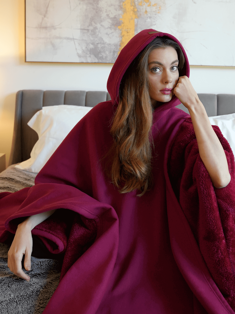 Levoire | Bergre Wrme Couvertures Chandail Capuche Fr Tous Les Jours Rouge wine Taille unique