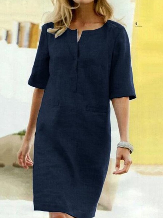 Levoire | Robe À Manches Courtes En Coton-Lin Avec Un Design Respirant Et Léger Marin