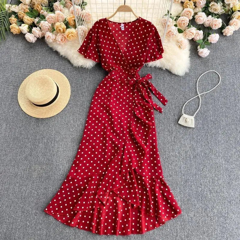 Levoire | Robe mi-longue pour femmes avec pois et volants Rot Une taille