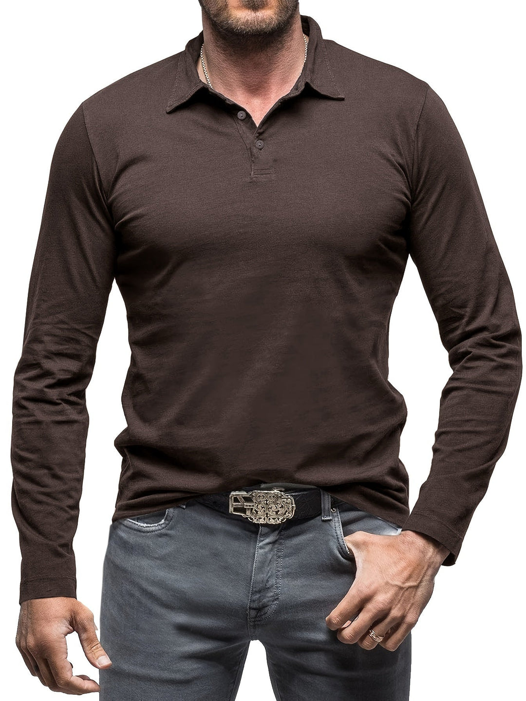 Levoire | T-Shirt Henley À Manches Longues Unies Pour Hommes