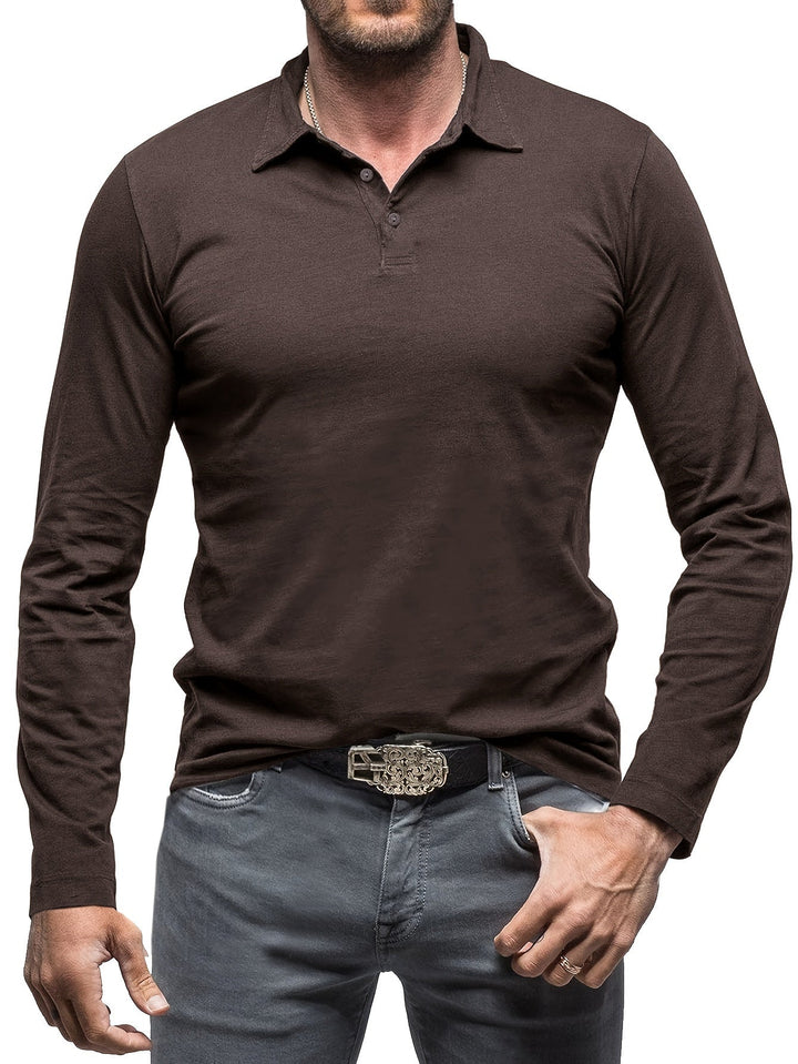 Levoire | T-Shirt Henley À Manches Longues Unies Pour Hommes