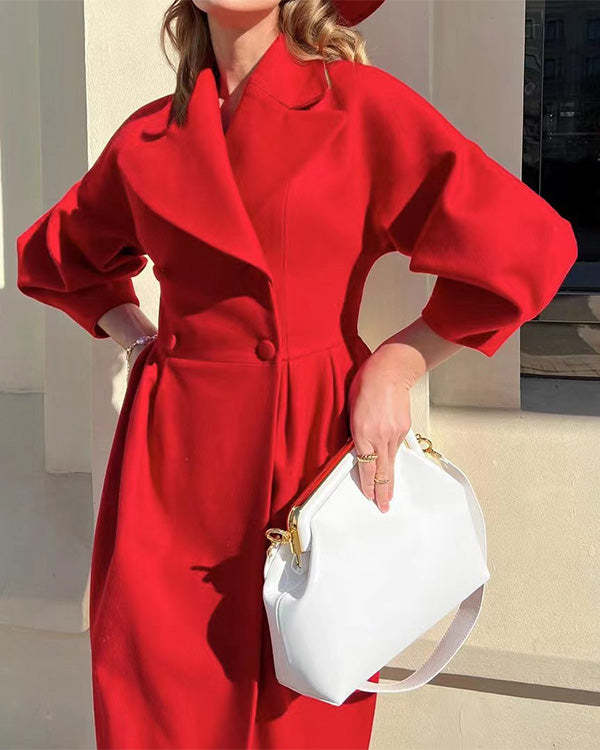 Levoire | Manteau En Laine Vintage Avec Des Manches Lanternes Et Un Revers Rot