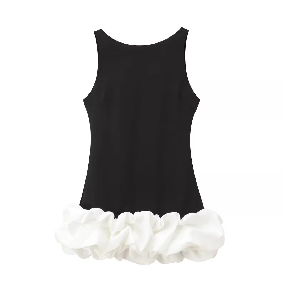 Levoire | Robe Courte Avec Détails Froncés Noir-Blanc