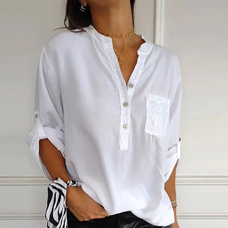 Levoire | Blouse En Coton Avec Paillettes Décolleté En V