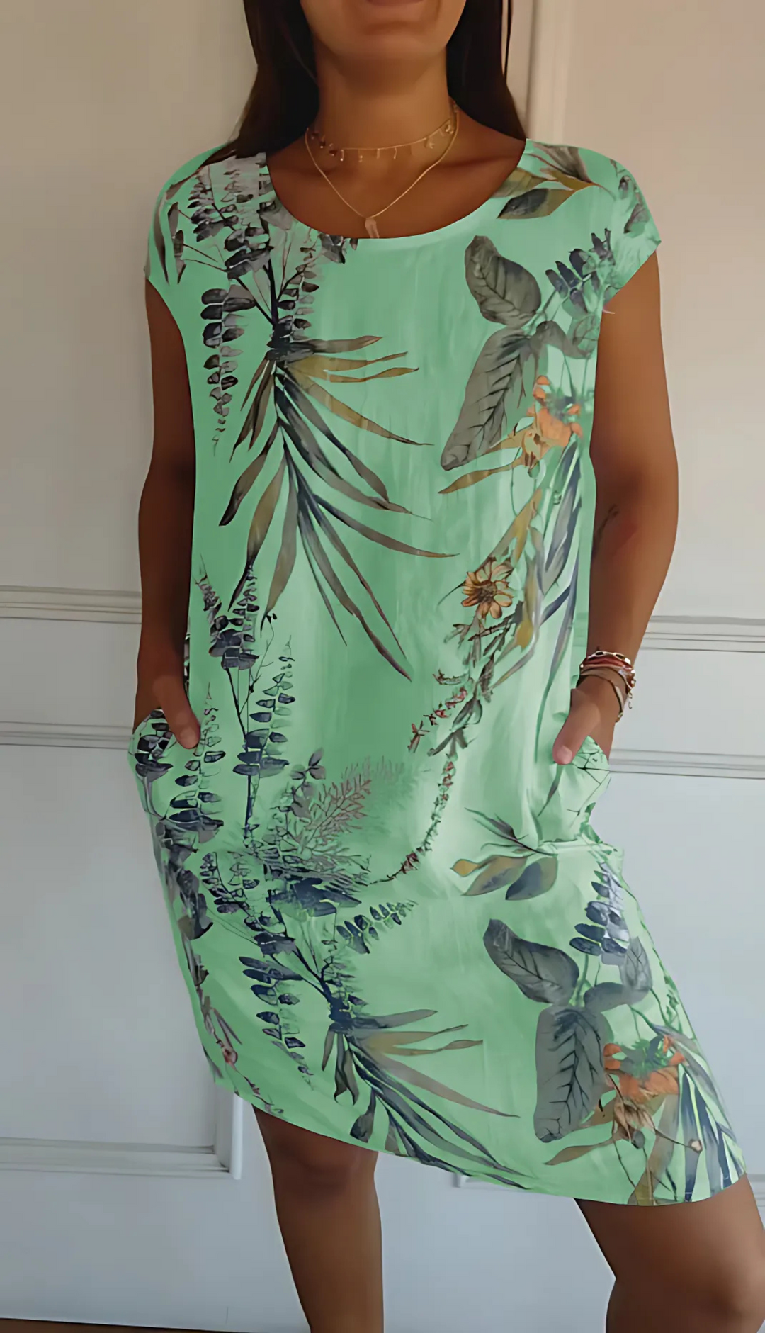 Levoire | Robe Élegante Confortable À Col Rond Vert