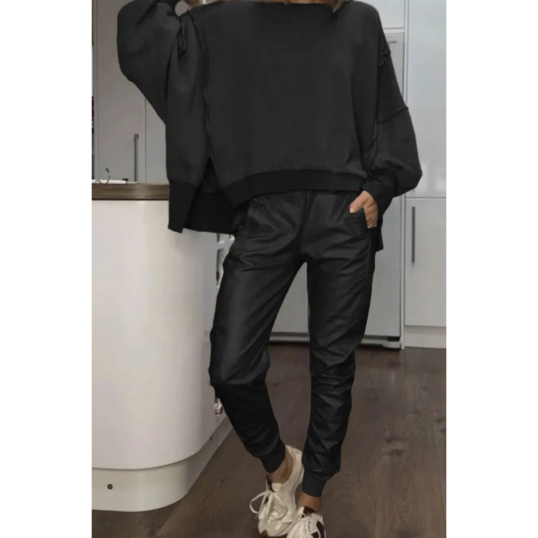 Levoire | Lssiges Rond Cou Set Femmes Pantalon Cuir Noir