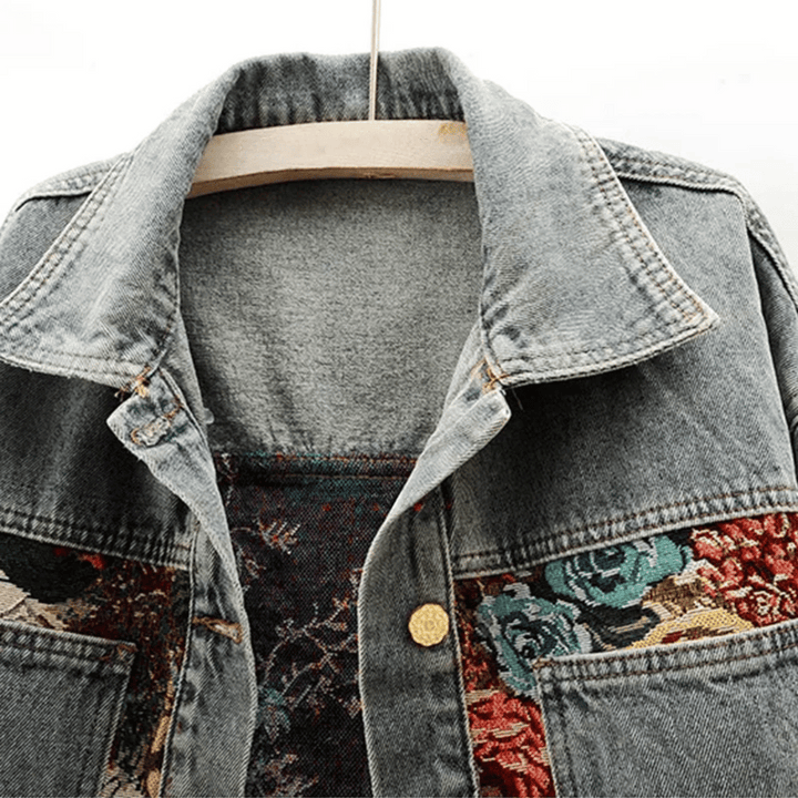 Levoire | Veste En Denim À Fleurs Peintes À La Main Fleurs & Coton Bio