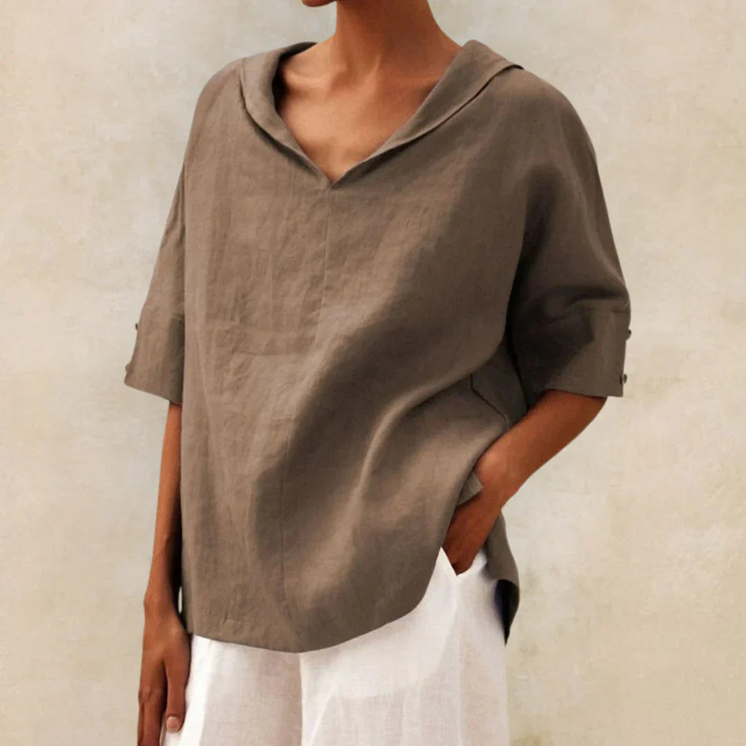 Levoire | Blouse Décontractée Aérienne Avec Décolleté En V Kaki