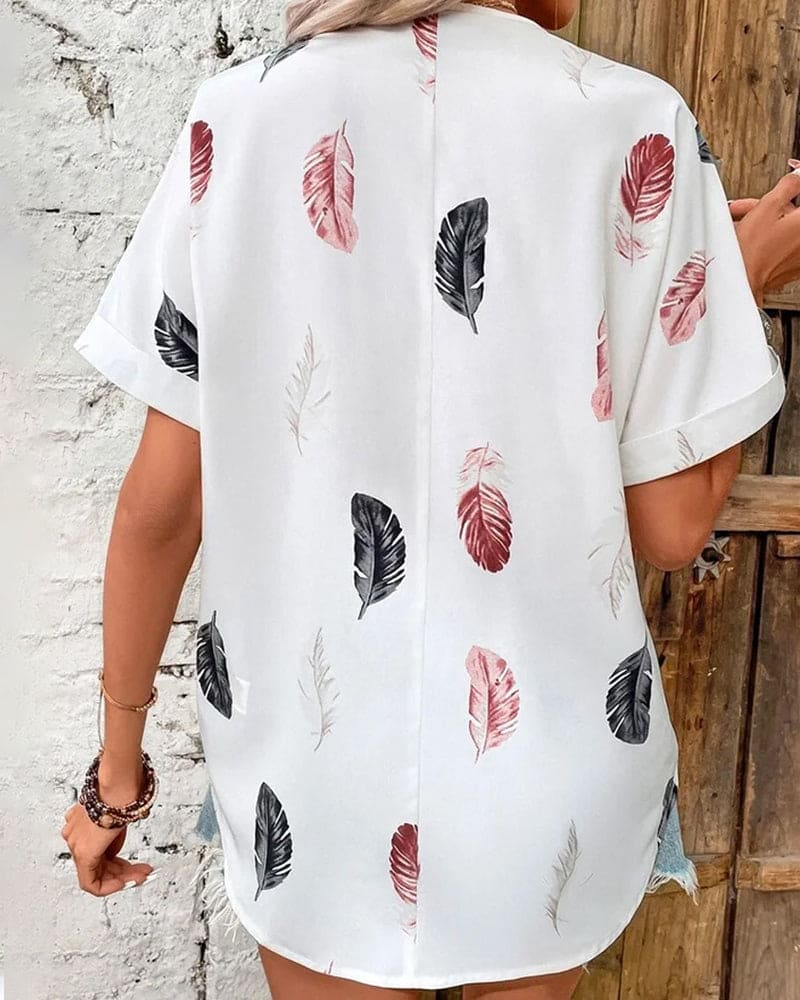 Levoire | Blouse Avec Plumes Et Manches Courtes
