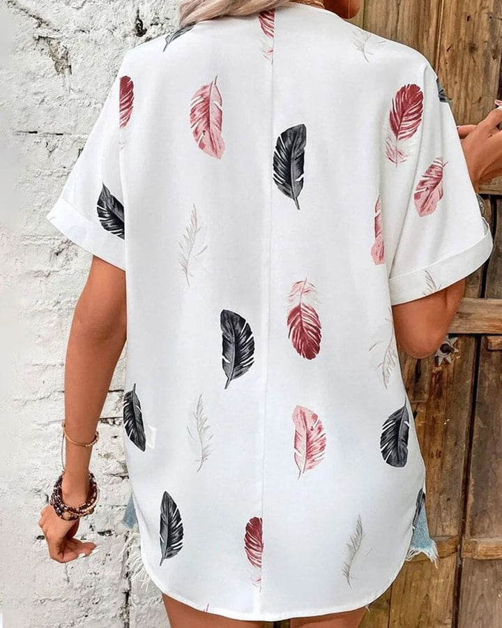 Levoire | Blouse Avec Plumes Et Manches Courtes