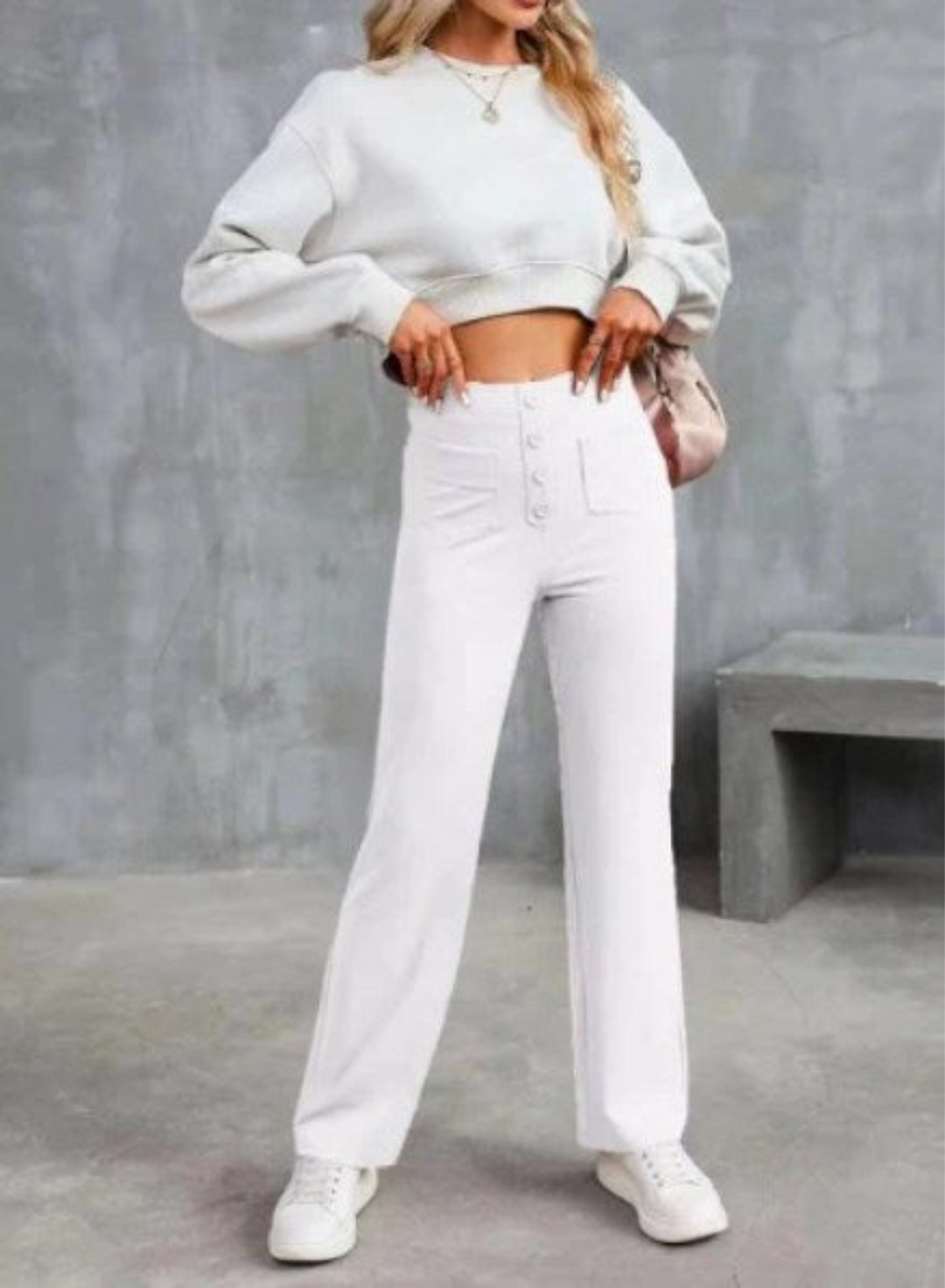 Levoire | Pantalon large taille haute pour un confort décontracté pour femmes Blanc