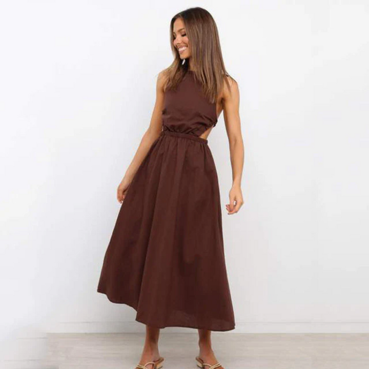Levoire | Robe midi d'été sans manches pour femmes Café