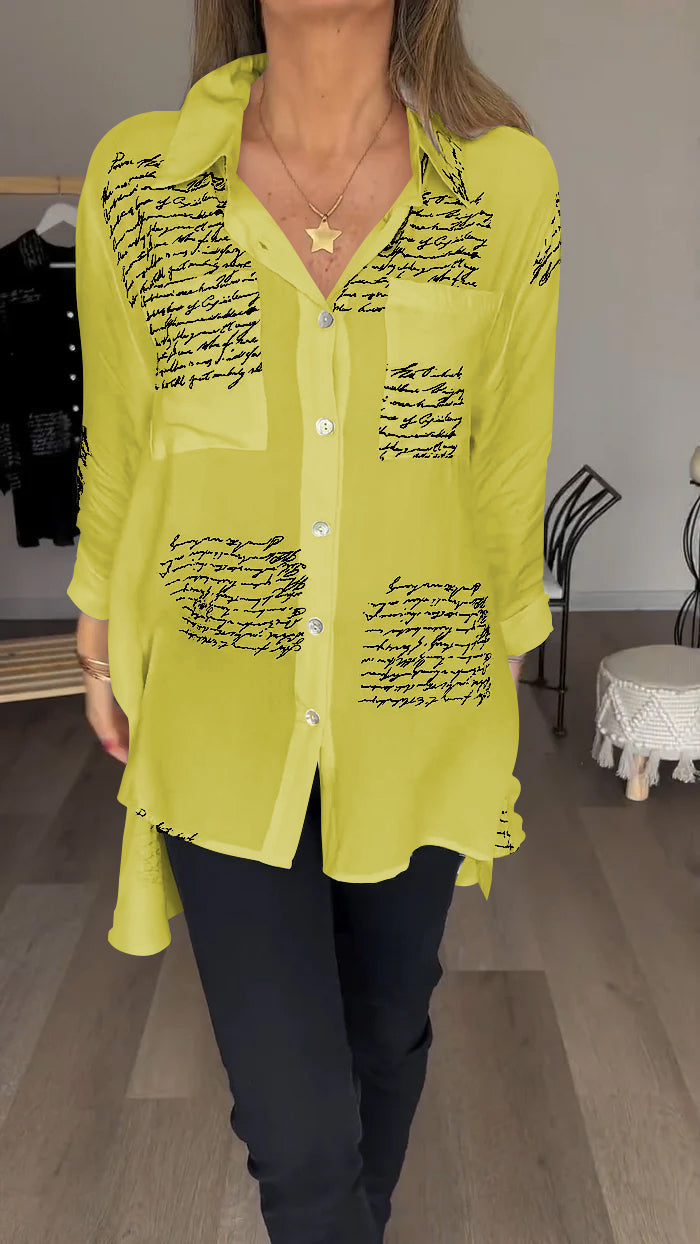 Levoire | Mode Chemise Réversible Avec Imprimé De Lettres Jaune
