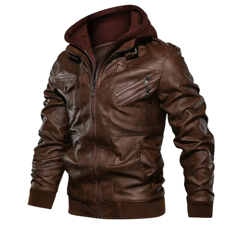 Levoire | Veste En Cuir Avec Capuche Pour Hommes