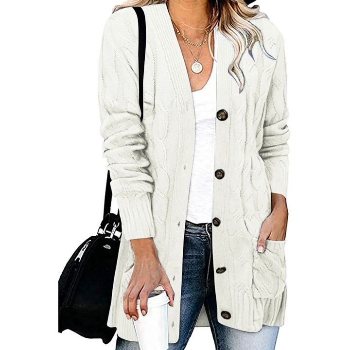 Levoire | Gilet femme avec motif torsadé, boutonnage et coupe longue Beige
