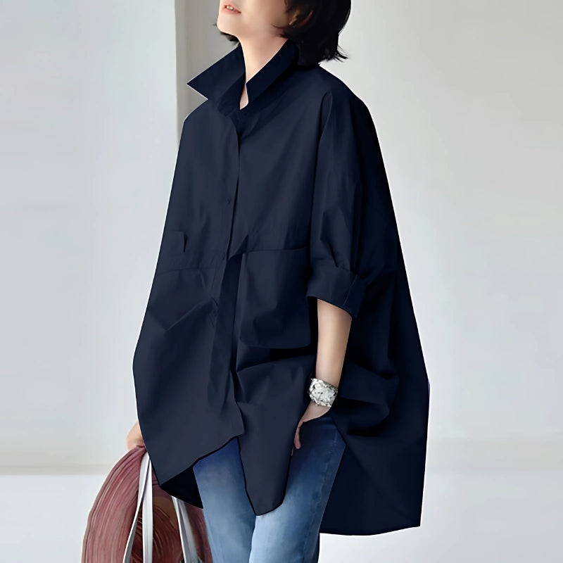 Levoire | Grande Taille Blouse Pour Femme Avec Col À Revers Et Manches Longues Noir