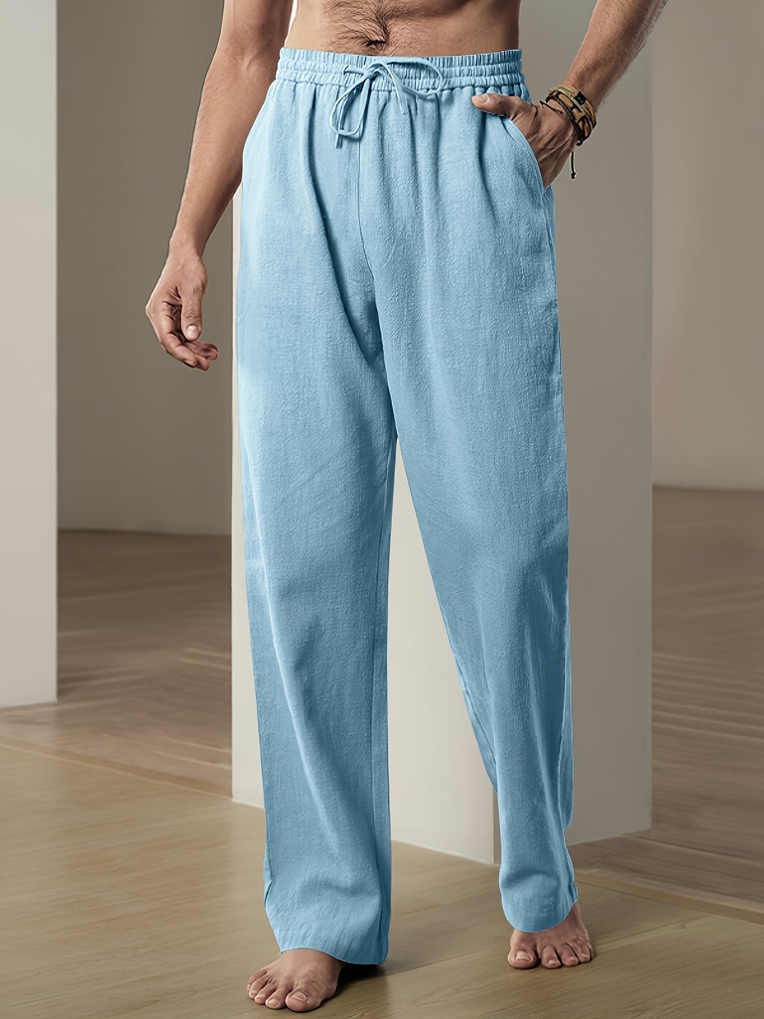 Levoire | Hommes Pantalon en Lin Décontracté Confortable En Été Pour Hommes Bleu