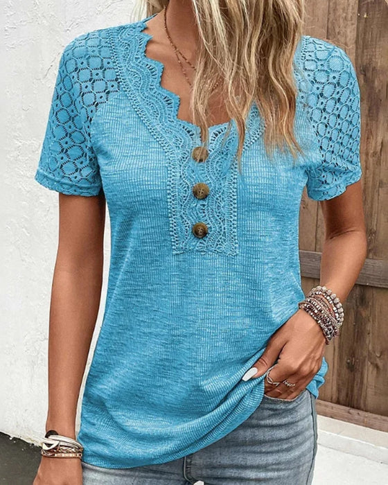 Levoire | Blouse Nouée À Manches Courtes Pour Femmes Bleu