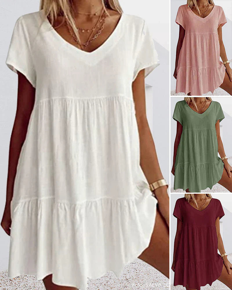 Levoire | Robe Décontractée En Mélange De Coton Avec Manches Courtes Et Détails En Volants