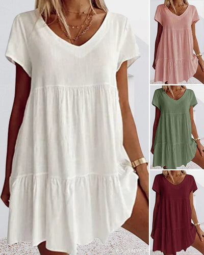 Levoire | Robe Décontractée En Mélange De Coton Avec Manches Courtes Et Détails En Volants