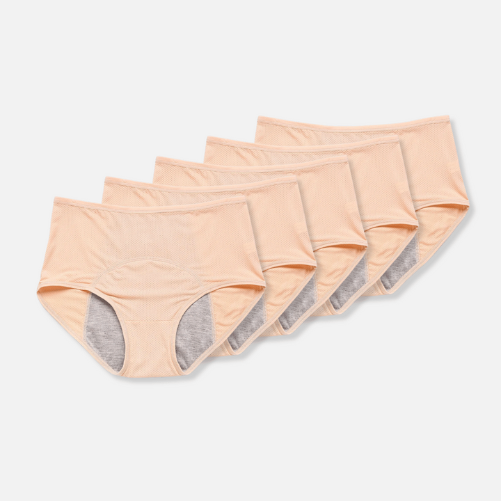 Levoire | Lingerie féminine Culotte menstruelle confortable à protection anti-fuites pour femmes Beige 5-pièces