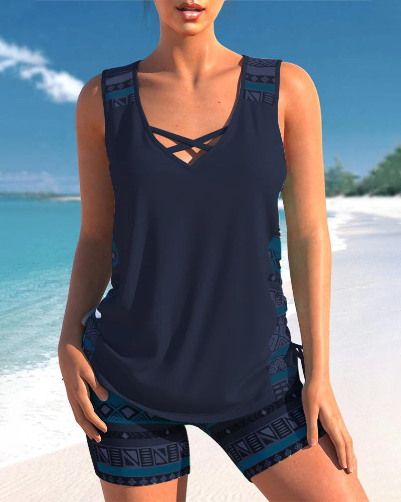 Levoire | Tankini À Imprime Feuillage Avec Tissu Leger Bleu marine