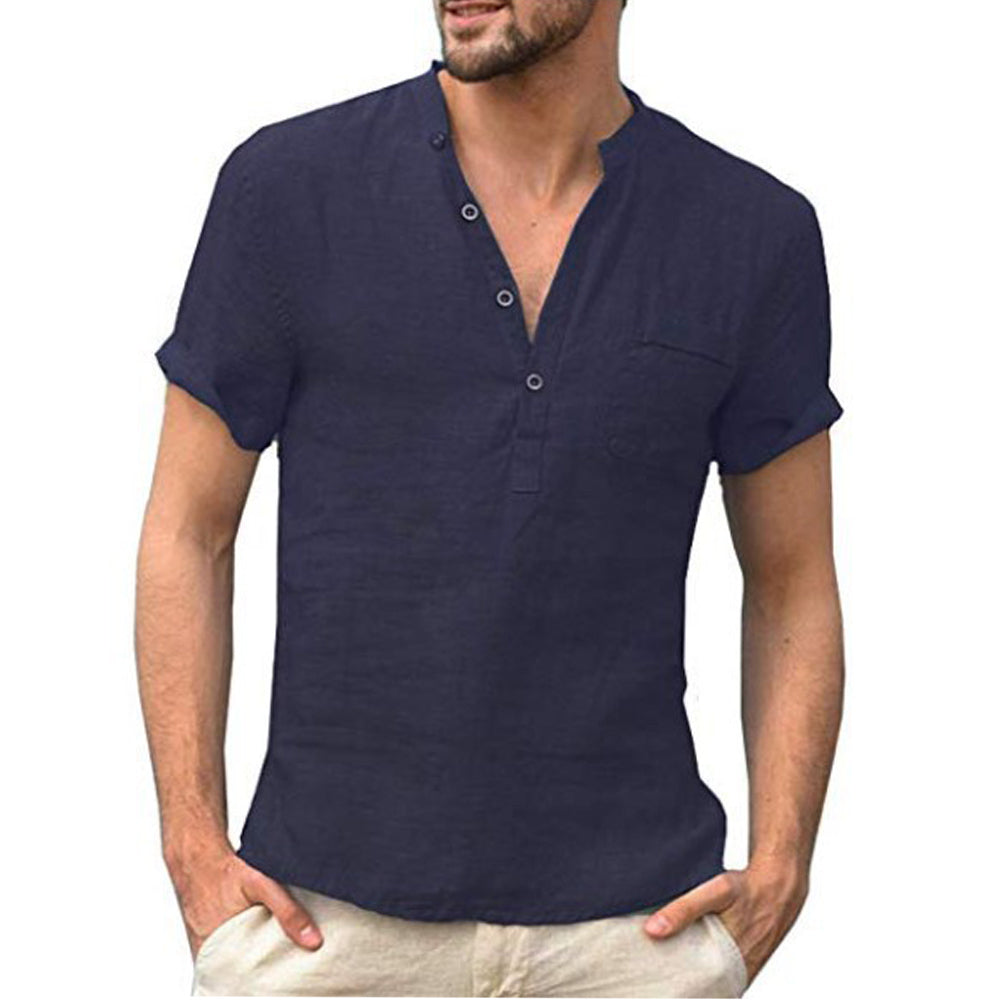 Levoire | Chemise En Lin Élégante À Manches Courtes Et Décolleté En V merensini