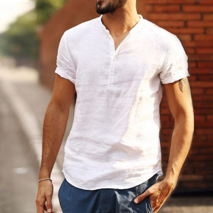 Levoire | Chemise en lin pour hommes stylée décontractée chic blouse d'été T-shirt T-Shirt Blanc