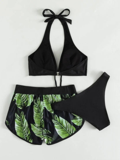 Levoire | Ensemble de bikini et short pour femmes, tenue d'été, ensemble de plage Menthe verte