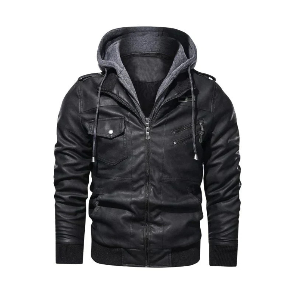 Levoire | Veste En Cuir Avec Capuche Intégrée Noir