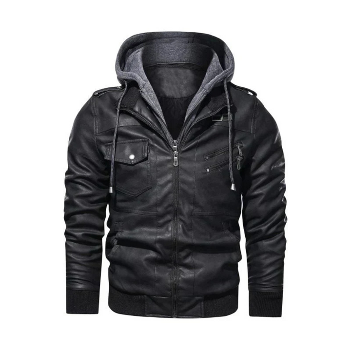 Levoire | Veste En Cuir Avec Capuche Intégrée Noir