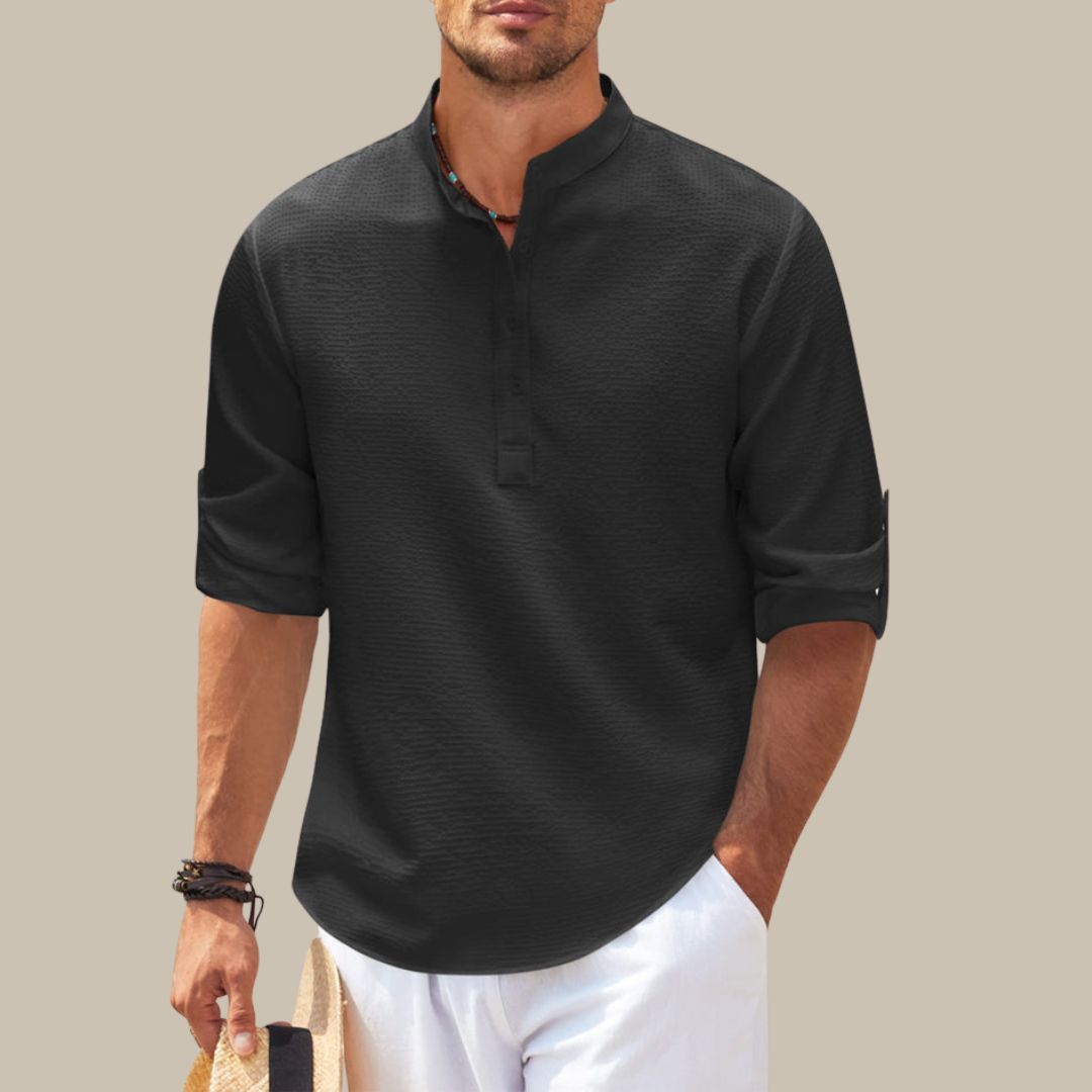 Levoire | Chemise Élégante En Lin Avec Col Mao noir