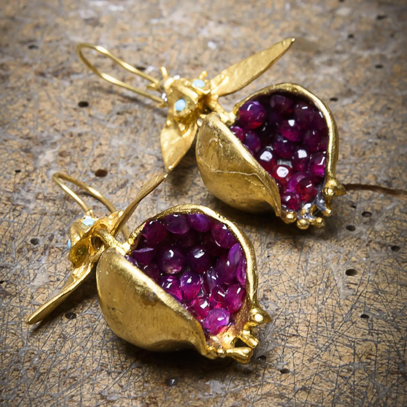Levoire | Pomme Grenade Boucles D'Oreilles Dorées Or 6 cm