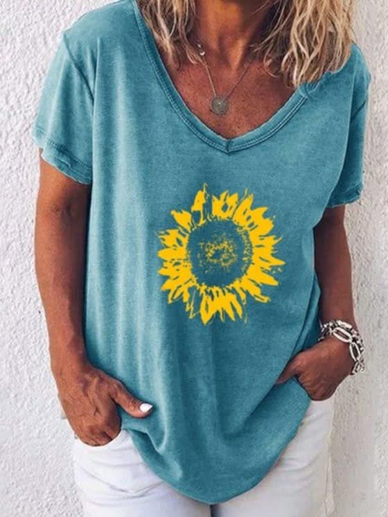 Levoire | T-Shirt Avec Imprimé V Décolleté Tendance Bleu