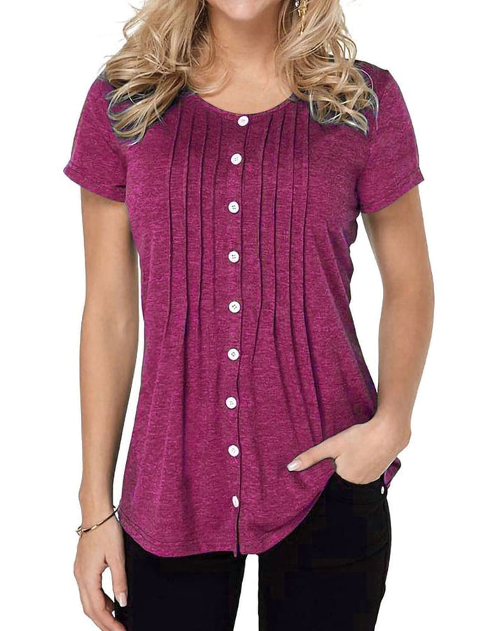 Levoire | Blouse Avec Boutons, Col Rond Et Manches Courtes Bordeaux