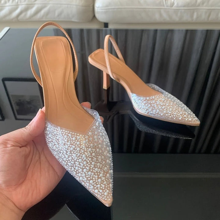 Levoire | Escarpins confortables avec décoration en perles blanches Brun clair