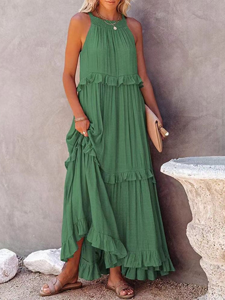 Levoire | Robe maxi sans bretelles avec volants Vert