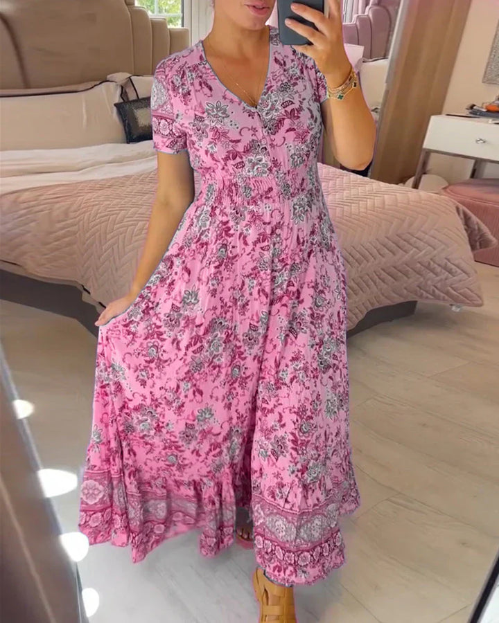 Levoire | Robe à fleurs et décolleté en V Rose