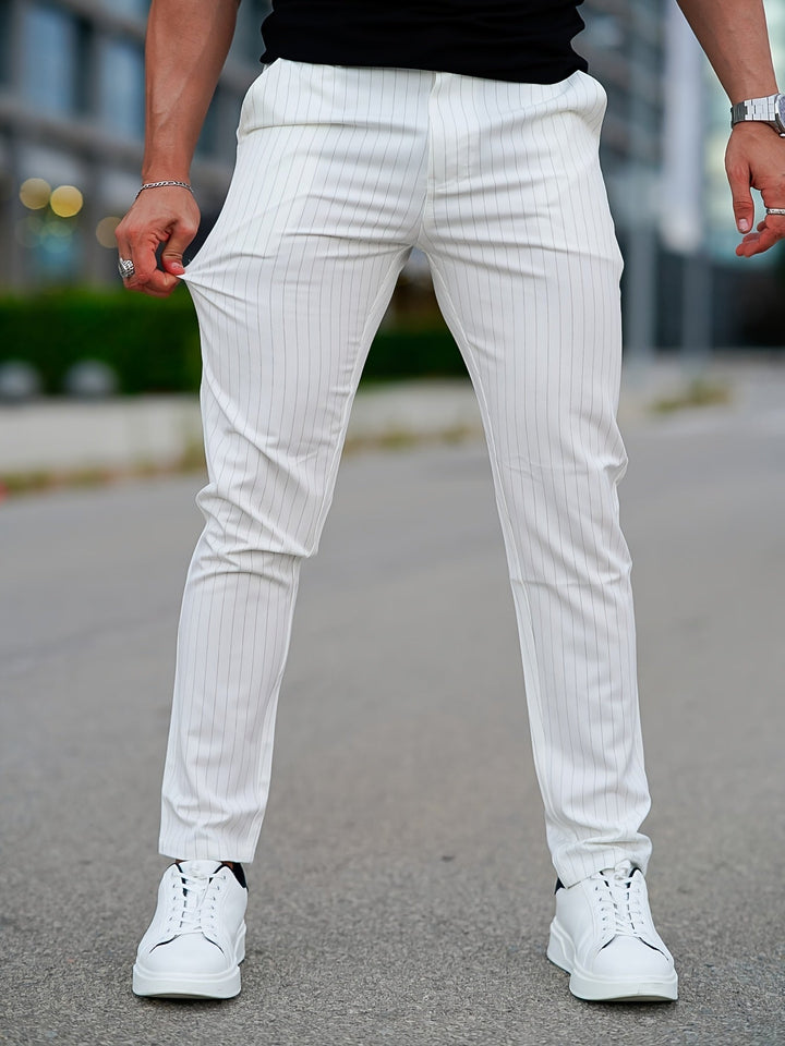 Levoire | Pantalon Slim Fit Rayé Blanc