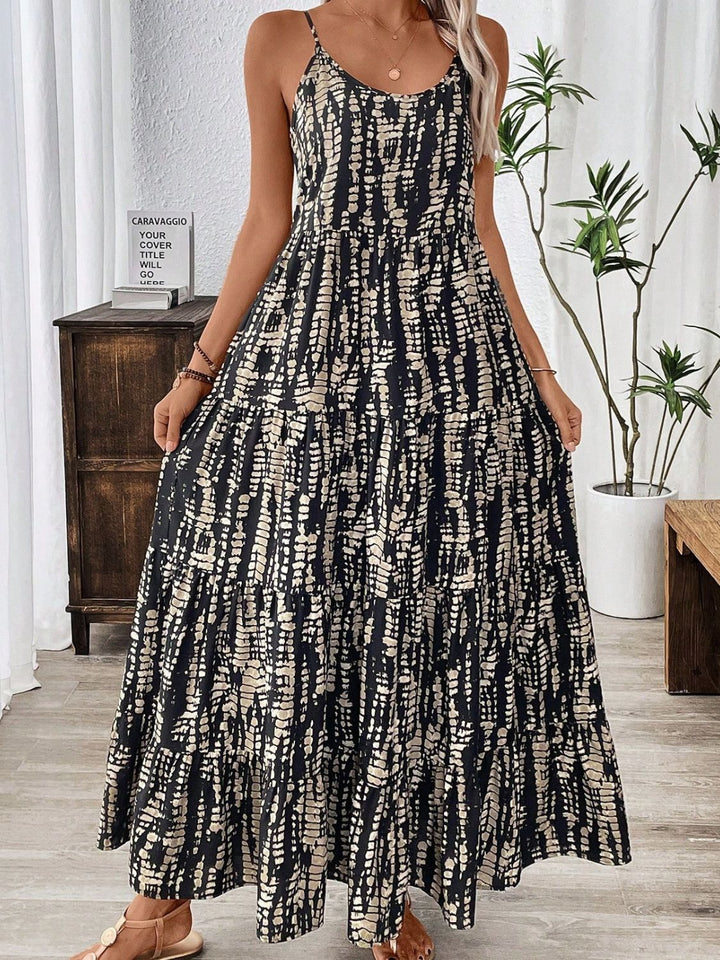 Levoire | Robe Maxi Cami À Encolure Droite Imprimée Noir