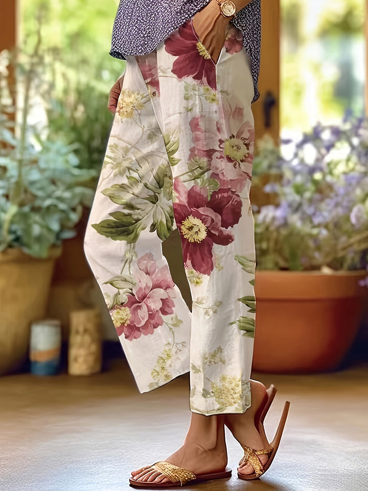 Levoire | Pantalon d'été pour femme avec motif floral Rose Rouge